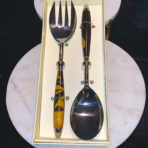 RALPH LAUREN SALAD SERVERS WENTWORTH TORTOISE NIB - Picture 4 of 5